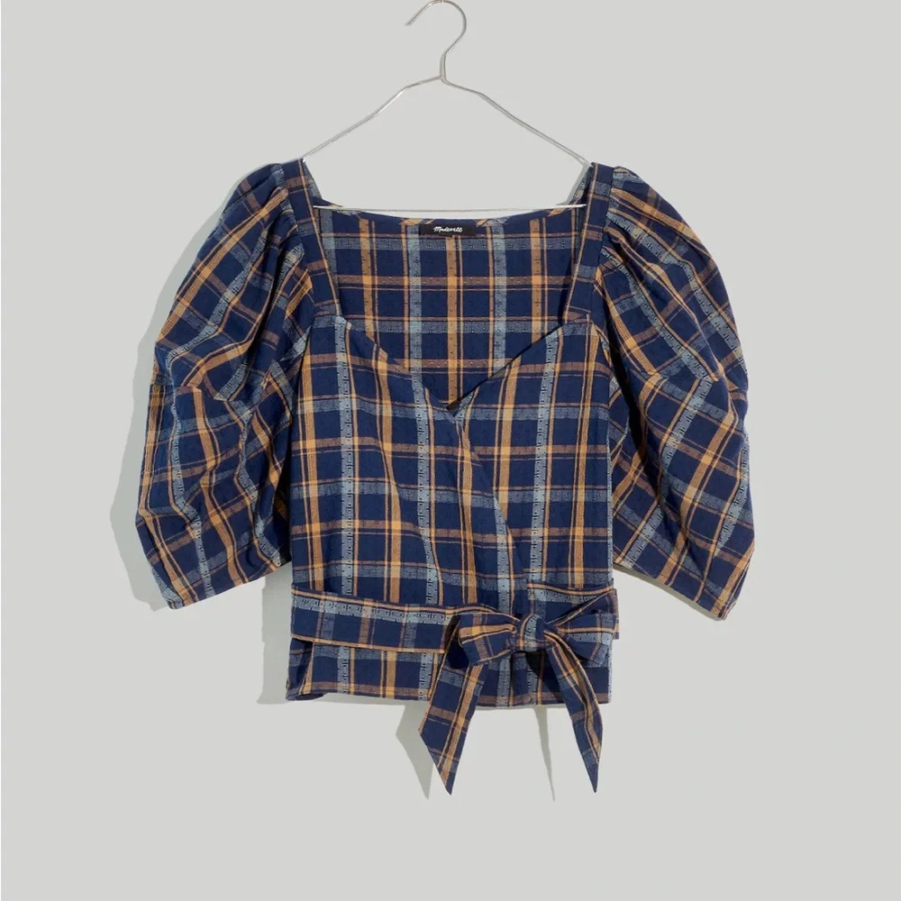 Madewell sweetheart wrap top in plaid - Picture 4 of 14